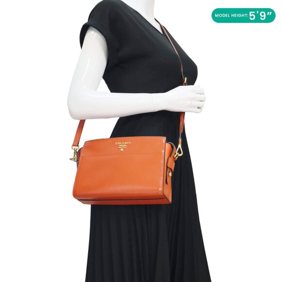 Prada  Esplanade Saffiano Vernice Leather Crossbody Bag Orange - Picture 2 of 15